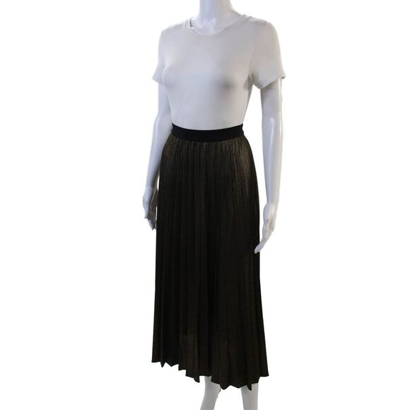 Elie Tahari Womens Metallic Elastic Waist Pleated Maxi Skirt Bronze Size S - Picture 2 of 6